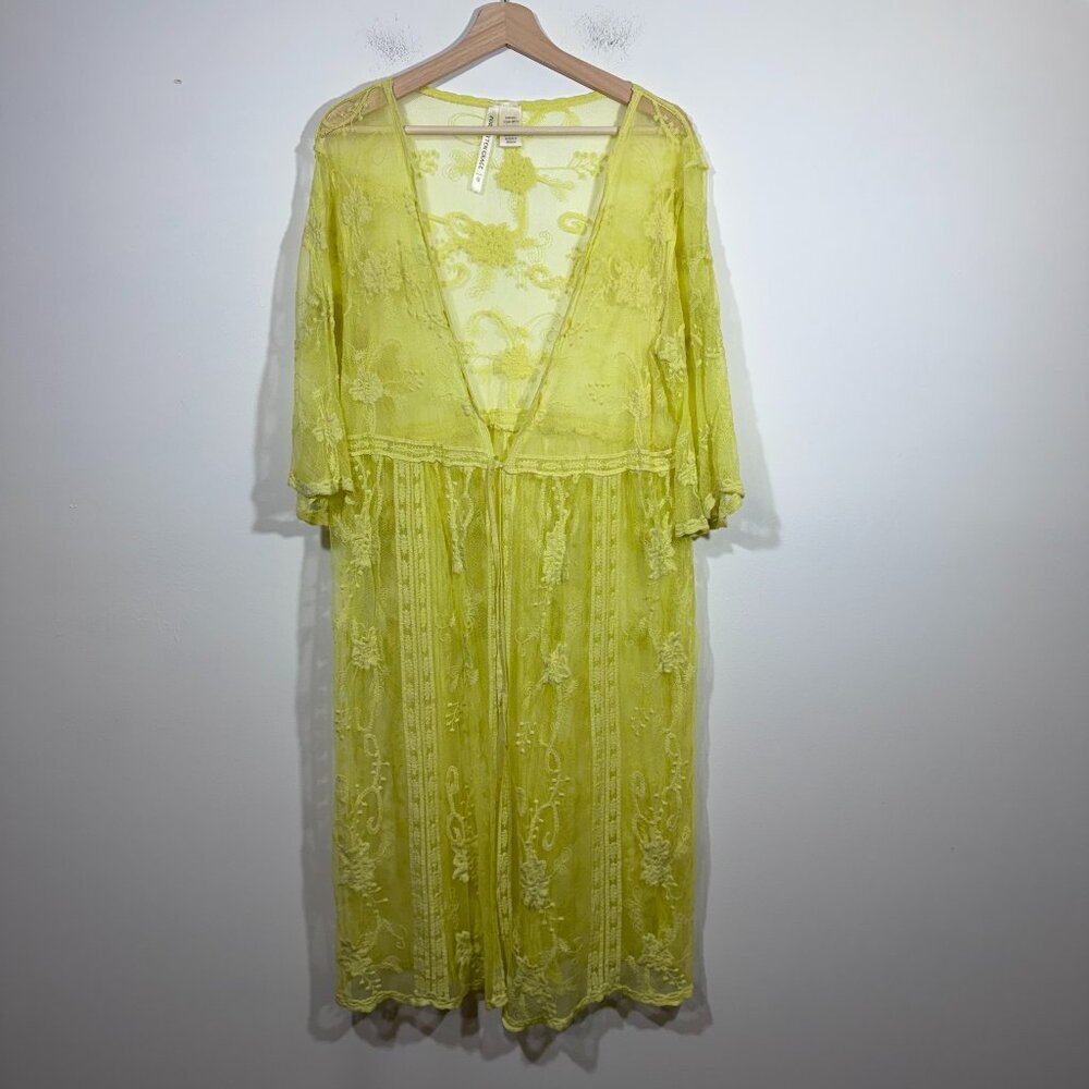 Forgotten Grace Womens Yellow Lace Long Line Cardigan Size M Fairy Boho
